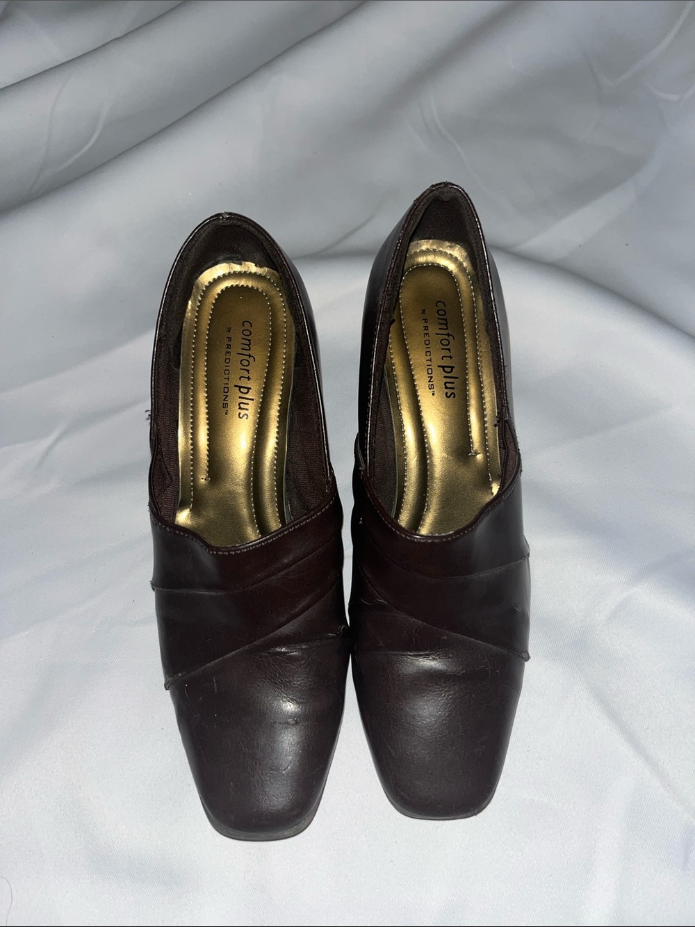 comfort plus by Predictions Dark Brown Leather Slip-On Heel with Gold Insole